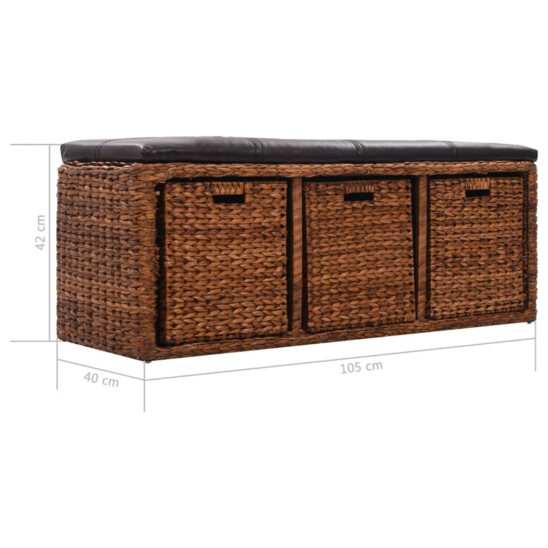 vidaXL Bench with 3 Baskets Seagrass 105x40x42 cm Brown