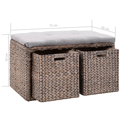 vidaXL Bench with 2 Baskets Seagrass 71x40x42 cm Brown
