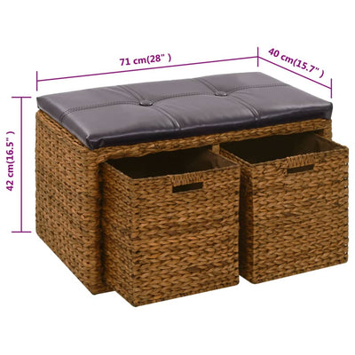 vidaXL Bench with 2 Baskets Seagrass 71x40x42 cm Brown
