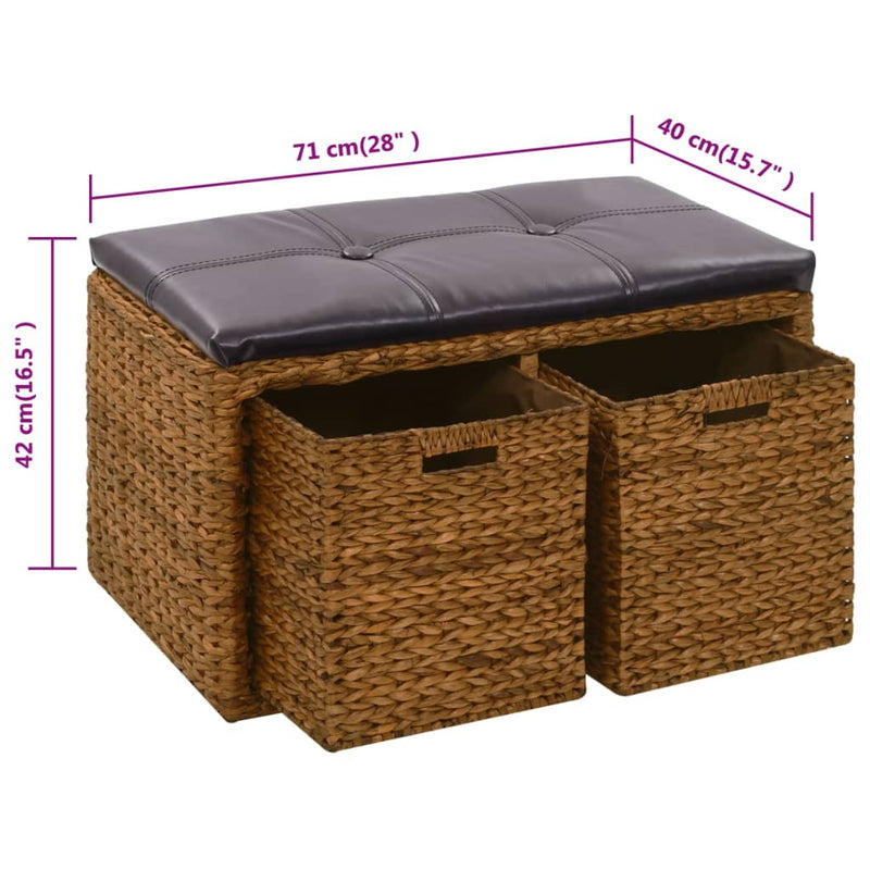 vidaXL Bench with 2 Baskets Seagrass 71x40x42 cm Brown
