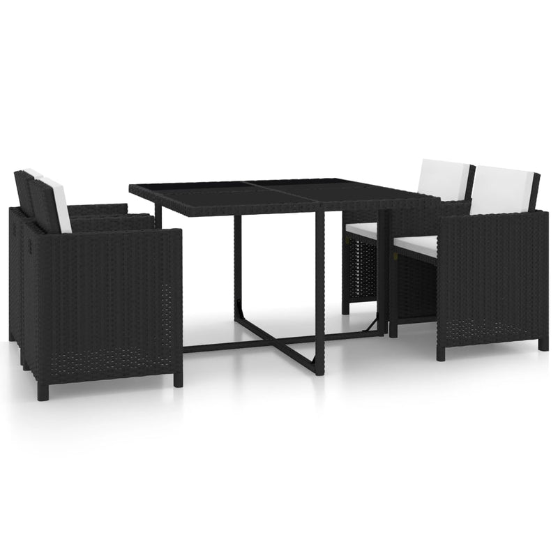 vidaXL 5 Piece Outdoor Dining Set with Cushions Poly Rattan Black