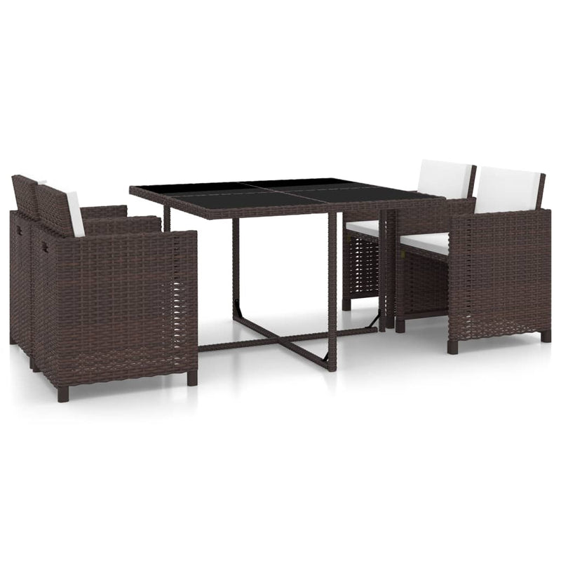 vidaXL 5 Piece Outdoor Dining Set with Cushions Poly Rattan Black
