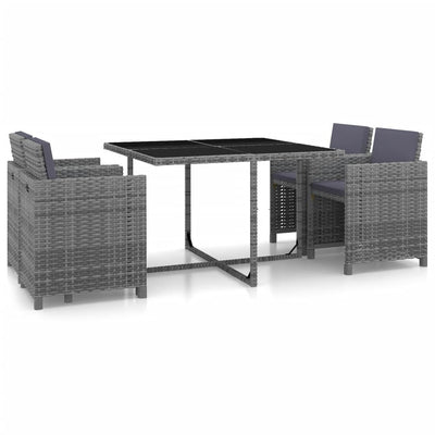 vidaXL 5 Piece Outdoor Dining Set with Cushions Poly Rattan Black