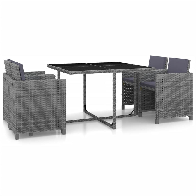 vidaXL 5 Piece Outdoor Dining Set with Cushions Poly Rattan Black