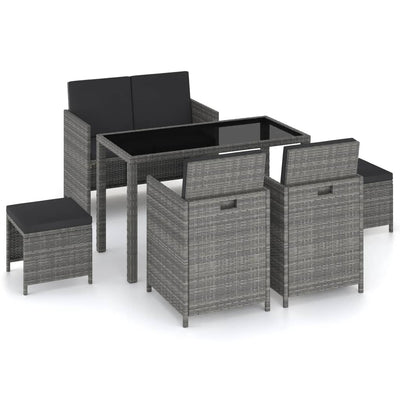 vidaXL 6 Piece Outdoor Dining Set with Cushions Poly Rattan Black