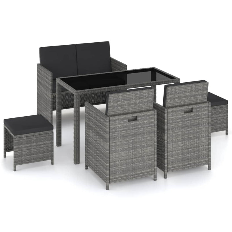 vidaXL 6 Piece Outdoor Dining Set with Cushions Poly Rattan Black