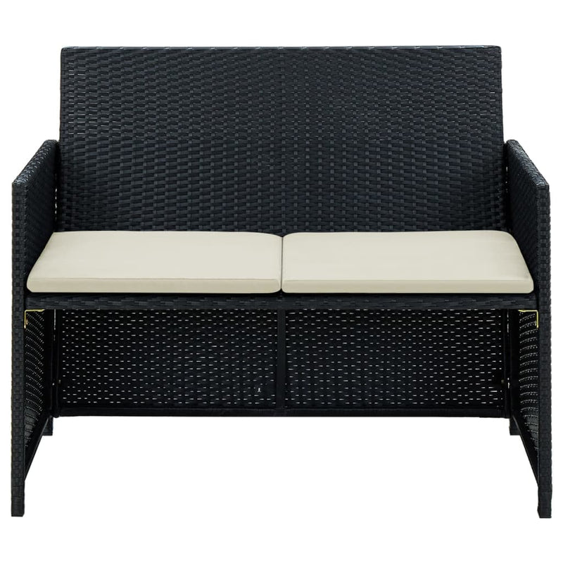 vidaXL 2 Seater Garden Sofa with Cushions Black Poly Rattan