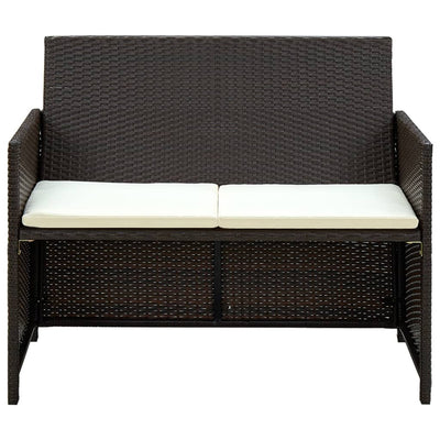 vidaXL 2 Seater Garden Sofa with Cushions Black Poly Rattan