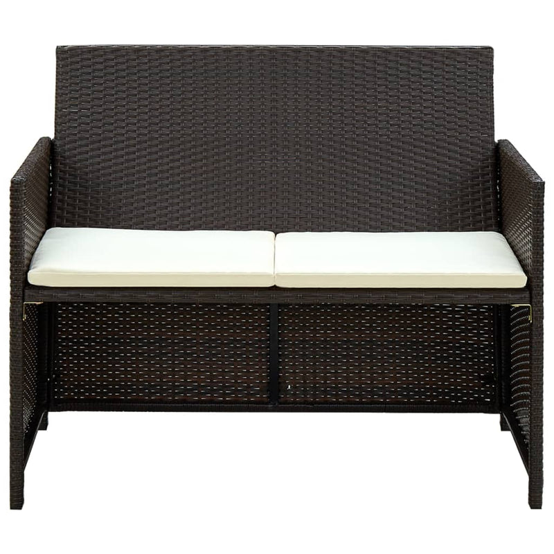 vidaXL 2 Seater Garden Sofa with Cushions Black Poly Rattan