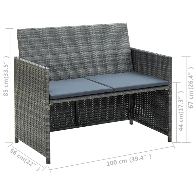 vidaXL 2 Seater Garden Sofa with Cushions Black Poly Rattan