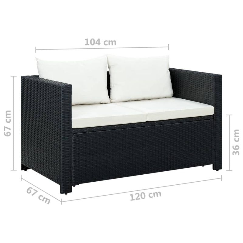 vidaXL 3 Piece Garden Lounge Set with Cushions Poly Rattan Black