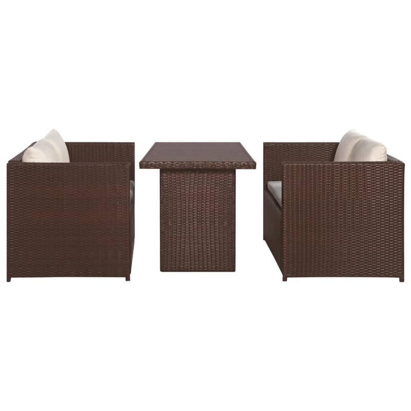 vidaXL 3 Piece Garden Lounge Set with Cushions Poly Rattan Black