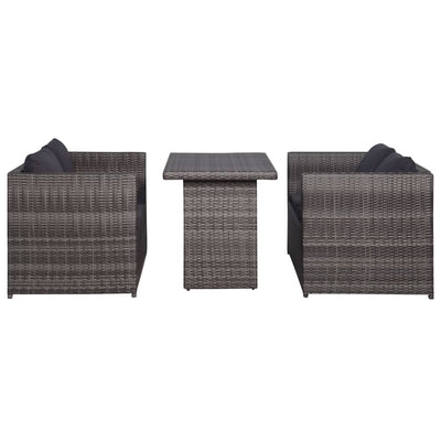 vidaXL 3 Piece Garden Lounge Set with Cushions Poly Rattan Black