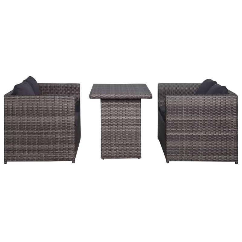 vidaXL 3 Piece Garden Lounge Set with Cushions Poly Rattan Black