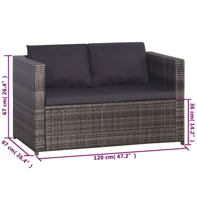 vidaXL 3 Piece Garden Lounge Set with Cushions Poly Rattan Black