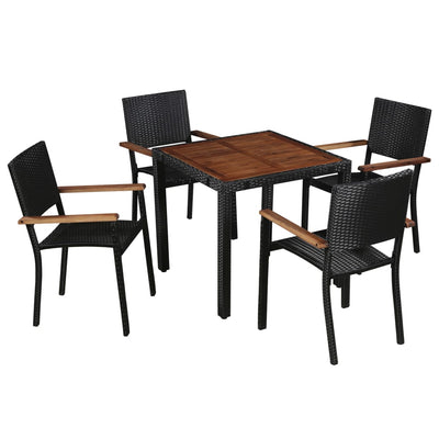 vidaXL 9 Piece Outdoor Dining Set Poly Rattan and Acacia Wood Black