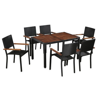 vidaXL 9 Piece Outdoor Dining Set Poly Rattan and Acacia Wood Black