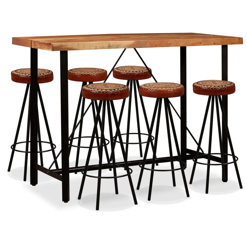 vidaXL Bar Set 7 Pieces Solid Wood Acacia. Genuine Leather & Canvas