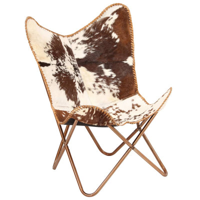vidaXL Butterfly Chair Black and White Genuine Goat Leather