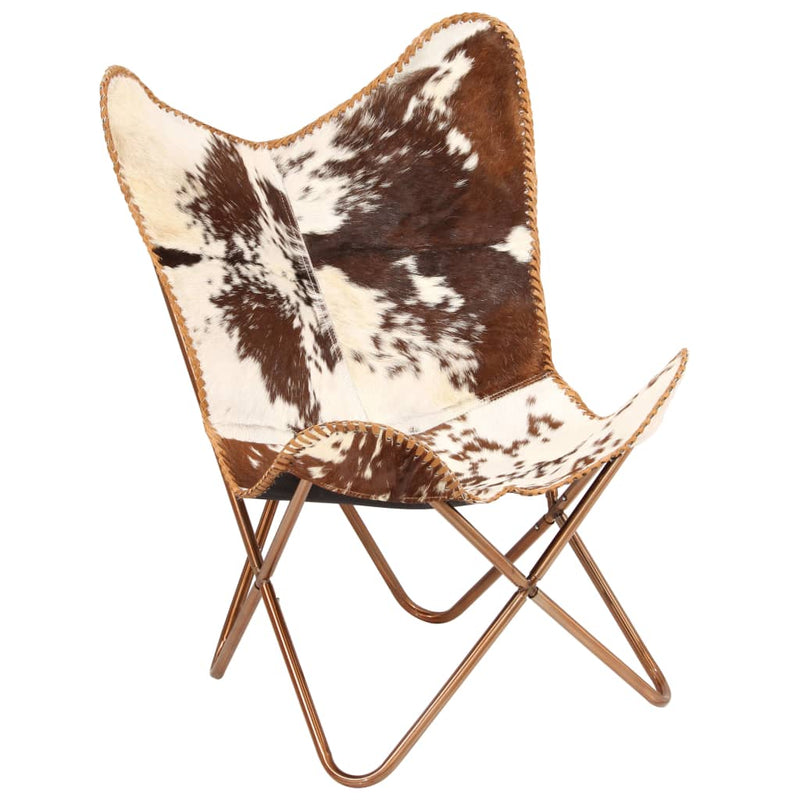 vidaXL Butterfly Chair Black and White Genuine Goat Leather
