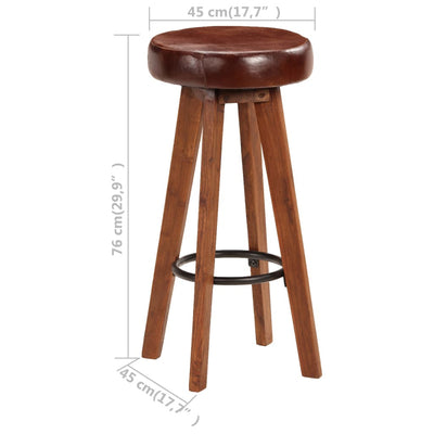 vidaXL Bar Chairs 2 pcs Real Leather and Solid Acacia Wood