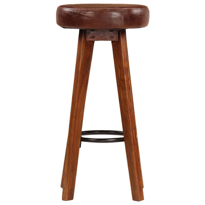 vidaXL Bar Chairs 2 pcs Real Leather and Solid Acacia Wood