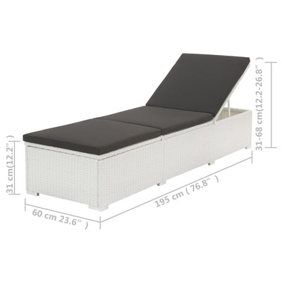 vidaXL Sun Lounger with Cushion Poly Rattan White