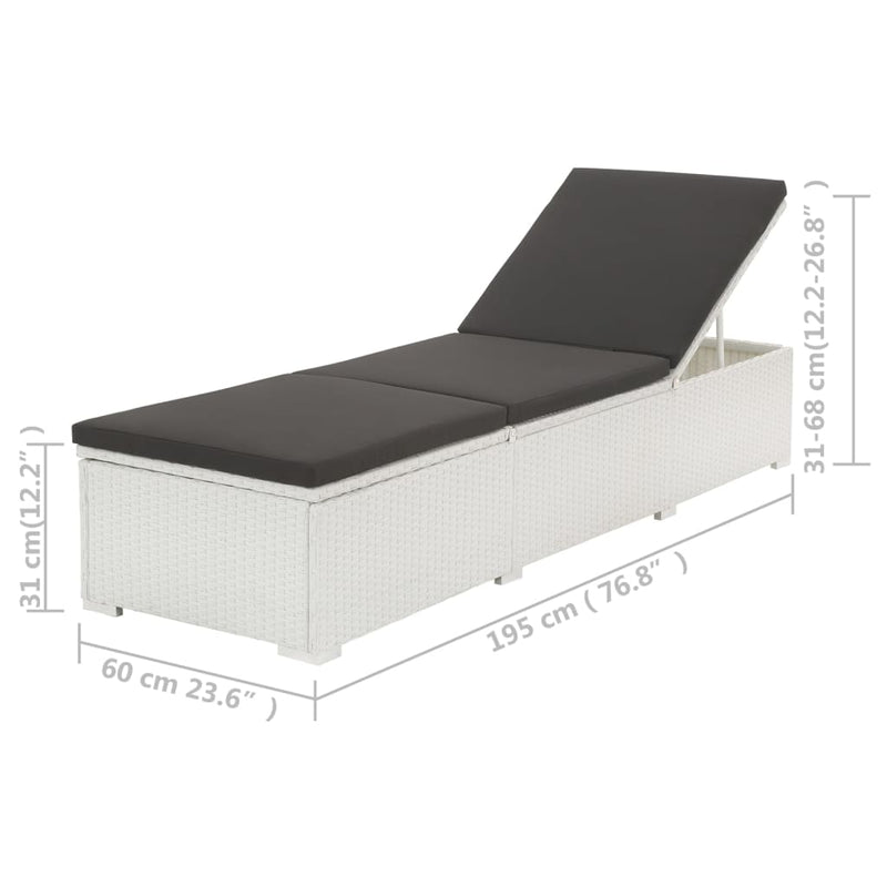 vidaXL Sun Lounger with Cushion Poly Rattan White