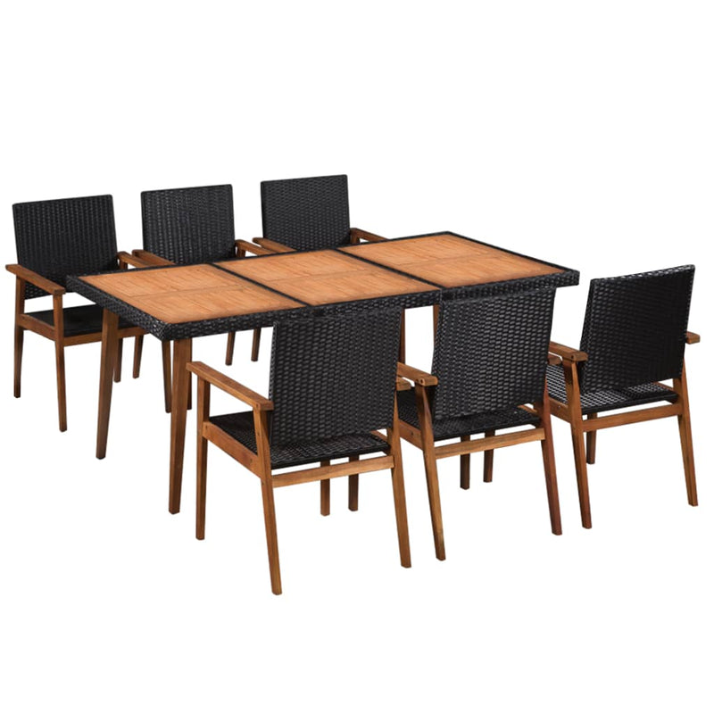 vidaXL 7 Piece Outdoor Dining Set Poly Rattan Black and Brown
