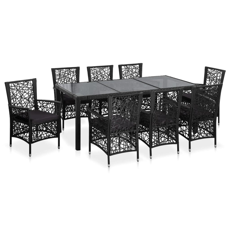 vidaXL 9 Piece Outdoor Dining Set Poly Rattan Black