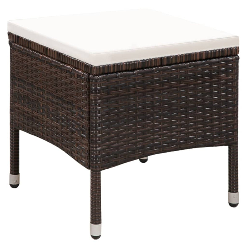 vidaXL Outdoor Chair and Stool with Cushions Poly Rattan Black