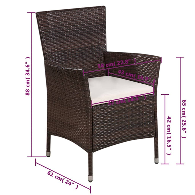 vidaXL Outdoor Chair and Stool with Cushions Poly Rattan Black