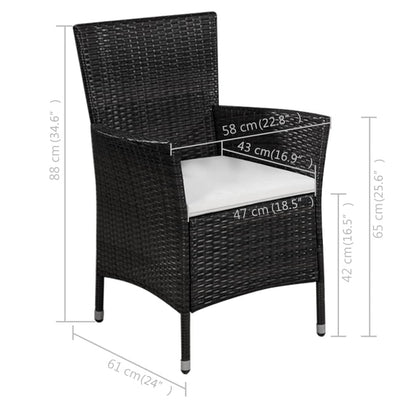 vidaXL Outdoor Chair and Stool with Cushions Poly Rattan Black