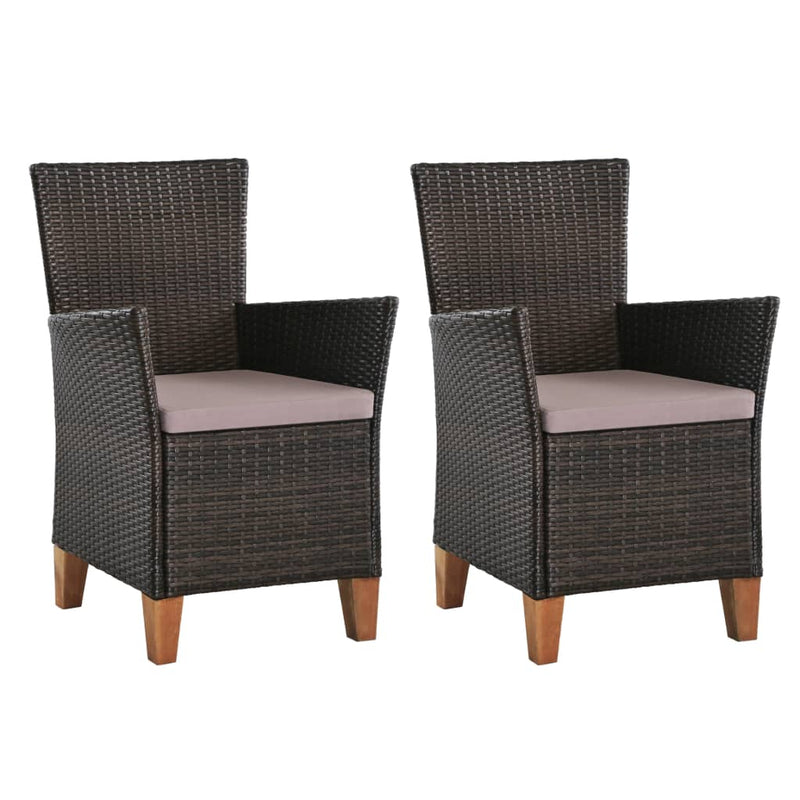 vidaXL Outdoor Chairs with Cushions 2 pcs Poly Rattan Black