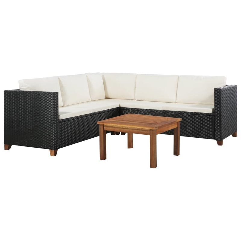 vidaXL 4 Piece Garden Lounge Set with Cushions Poly Rattan Black