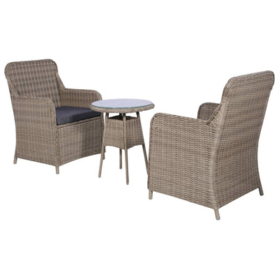 vidaXL 3 Piece Bistro Set with Cushions Poly Rattan Brown