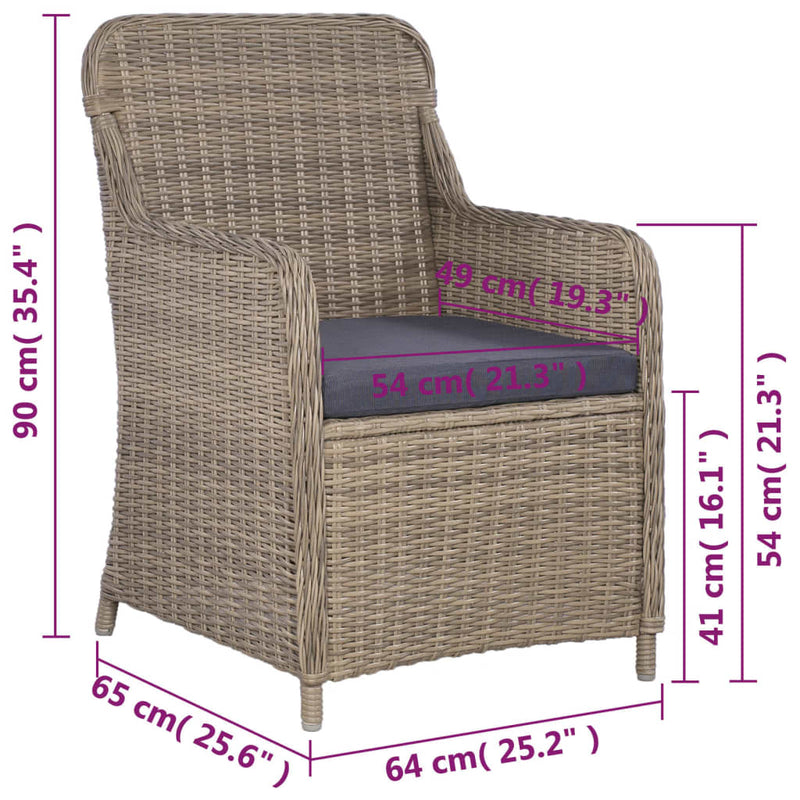 vidaXL 3 Piece Bistro Set with Cushions Poly Rattan Brown