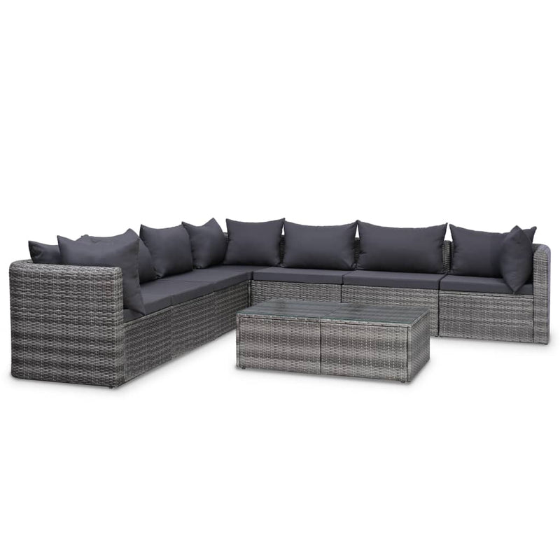 vidaXL 8 Piece Garden Lounge Set with Cushions Poly Rattan Grey