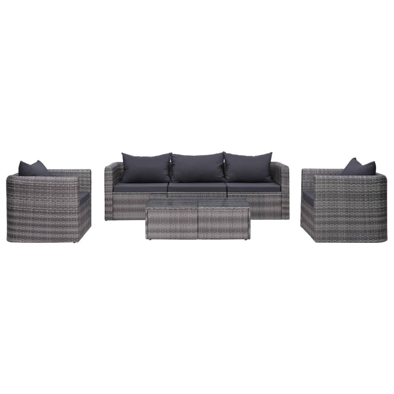 vidaXL 6 Piece Garden Sofa Set with Cushions & Pillows Poly Rattan Grey