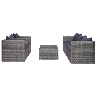 vidaXL 6 Piece Garden Sofa Set with Cushions & Pillows Poly Rattan Grey