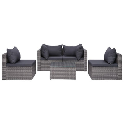 vidaXL 5 Piece Garden Sofa Set with Cushions & Pillows Poly Rattan Grey