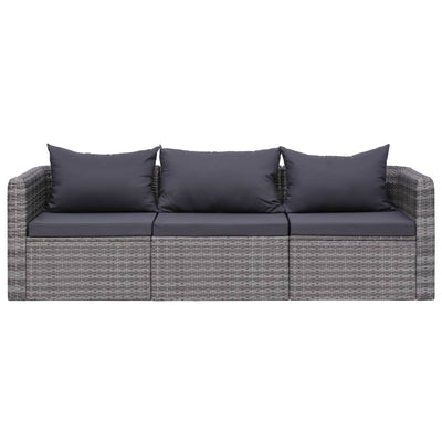 vidaXL 3 Piece Garden Sofa Set with Cushions Grey Poly Rattan