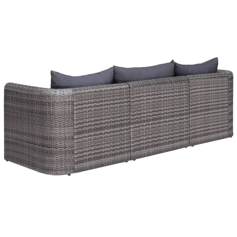 vidaXL 3 Piece Garden Sofa Set with Cushions Grey Poly Rattan