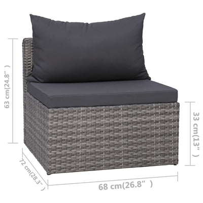 vidaXL 3 Piece Garden Sofa Set with Cushions Grey Poly Rattan