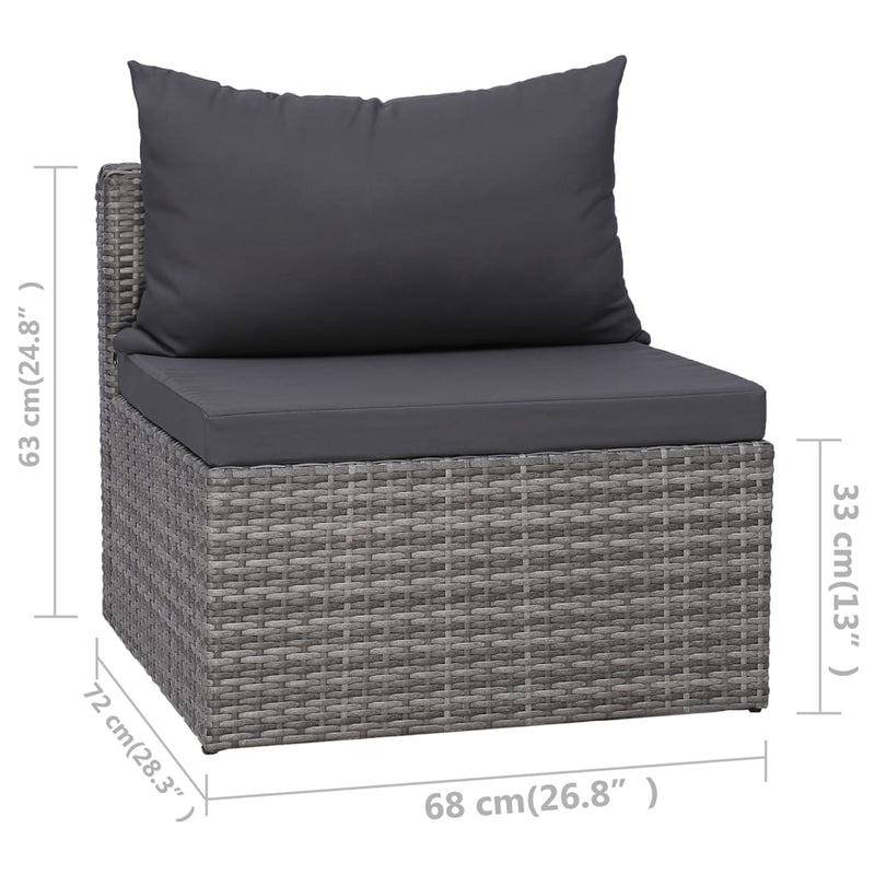 vidaXL 3 Piece Garden Sofa Set with Cushions Grey Poly Rattan