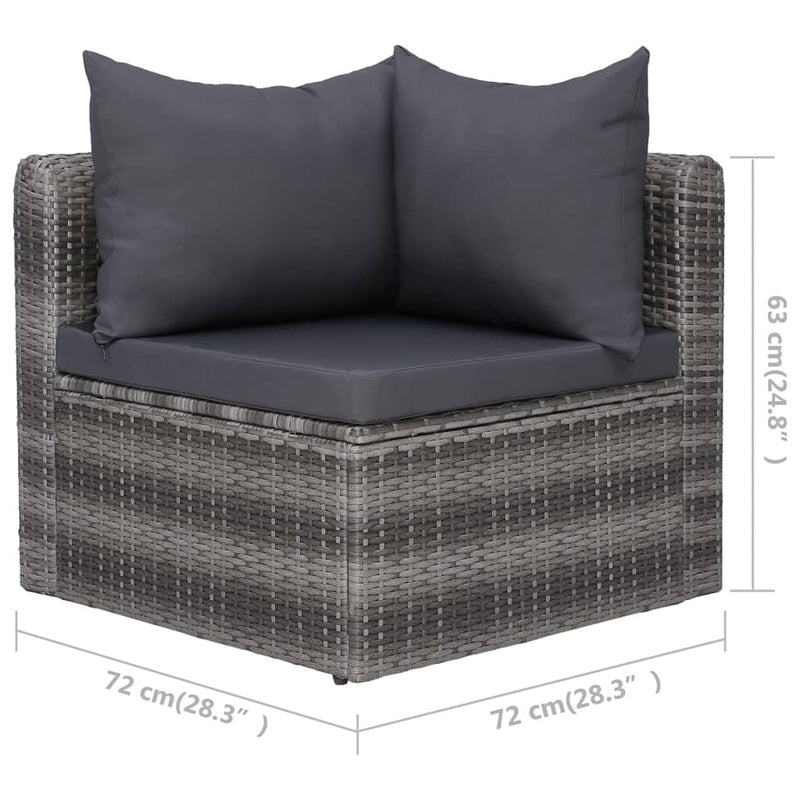 vidaXL 3 Piece Garden Sofa Set with Cushions Grey Poly Rattan