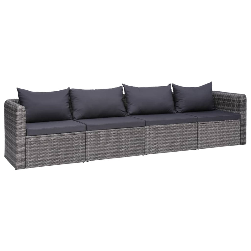 vidaXL 4 Piece Garden Sofa Set with Cushions Grey Poly Rattan