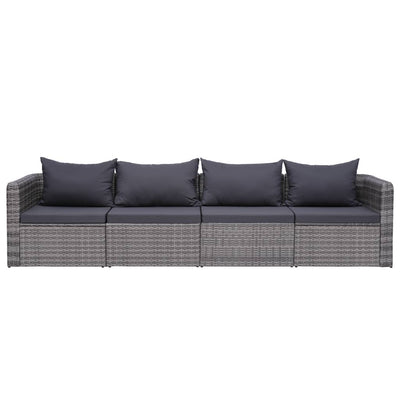 vidaXL 4 Piece Garden Sofa Set with Cushions Grey Poly Rattan