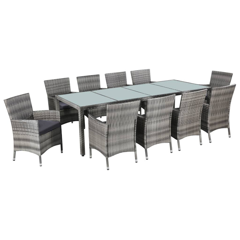 vidaXL 11 Piece Outdoor Dining Set with Cushions Poly Rattan Grey