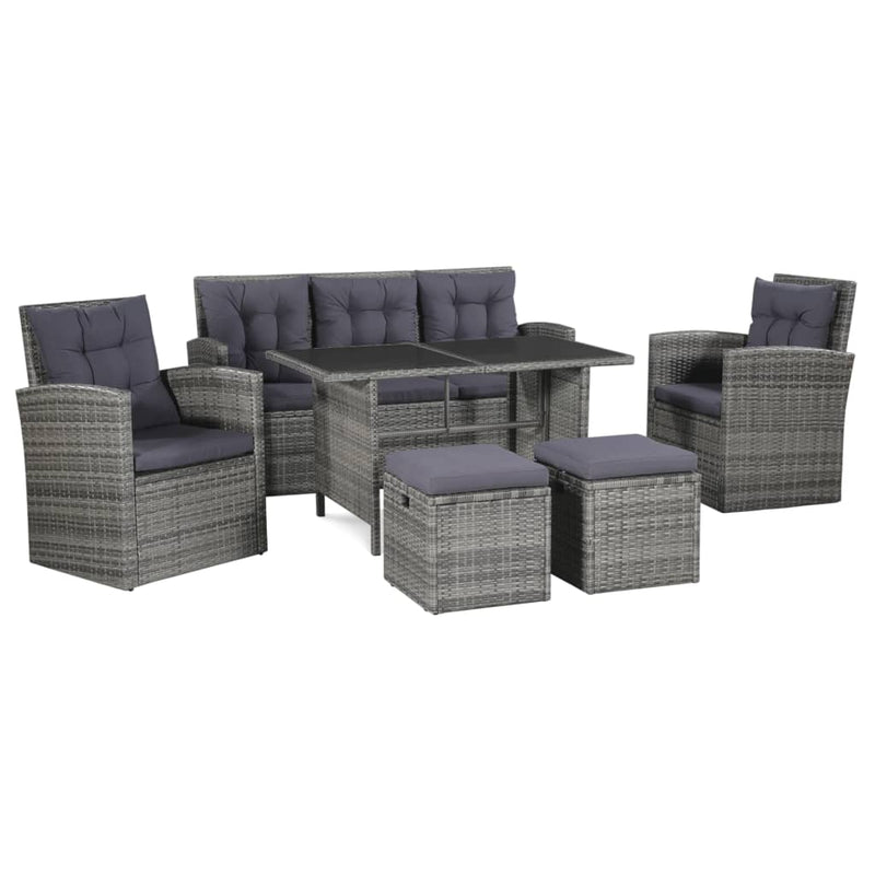 vidaXL 6 Piece Garden Lounge Set with Cushions Poly Rattan Grey